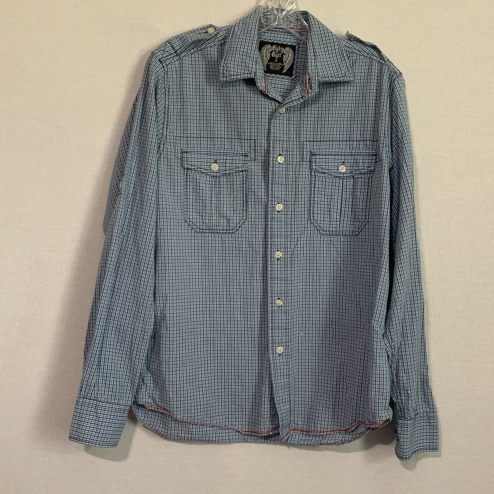 Mens Eighty Eight Size Small Long Sleeve Shirt Button Up Blue Plaid